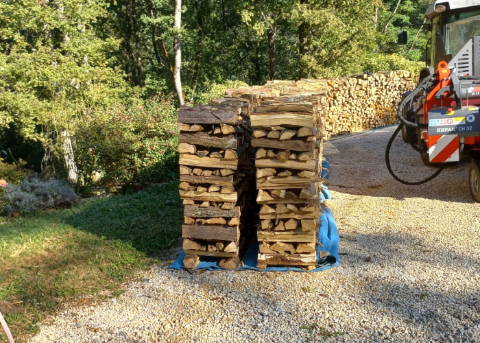 Bois de chauffage empilé après bûcheronnage Bûcheronnage